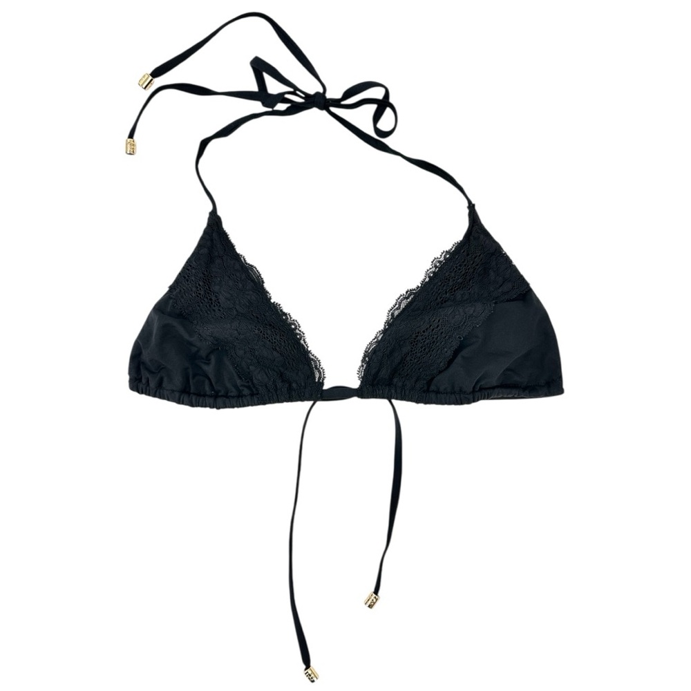 Beach Bunny Lady Lace Black Lace Trimmed Triangle Bikini Top Swimsuit sz M